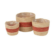 Basket Stripes Corn Husk Natural/Pink L H22 Ø27cm Homeware Jolipa